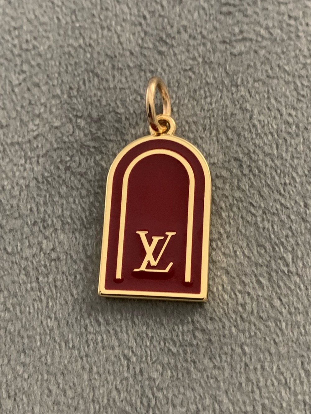 Elegant Upcycled Gold and Burgundy Enamel Arch Charm
